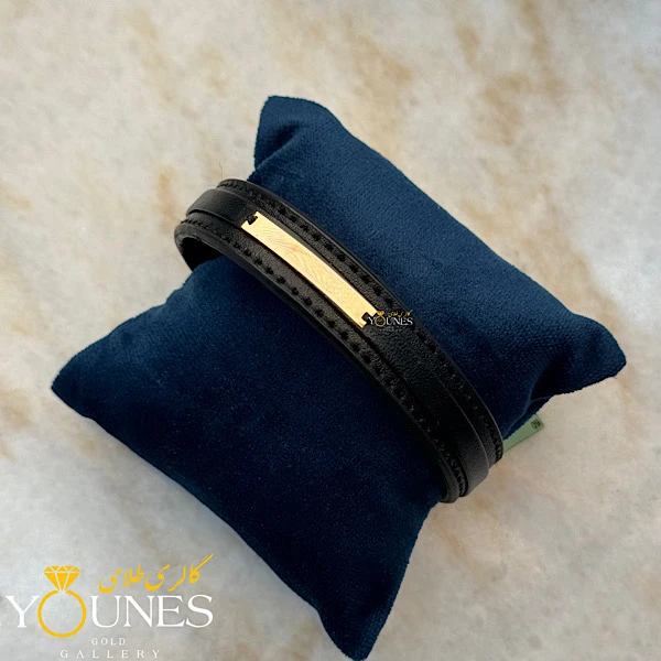 تصویر دوم دستبند چرم مردانه طلا L103